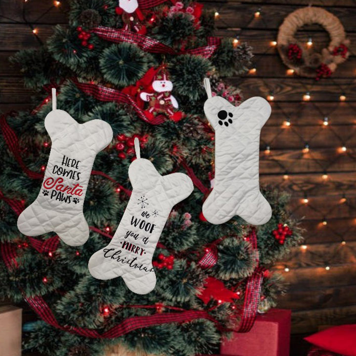 3 Pcs Dog Christmas Stocking Large Bone Shape Hanging Stockings with Embroidered Pattern Pets Gadget Storage Stocking Image 6