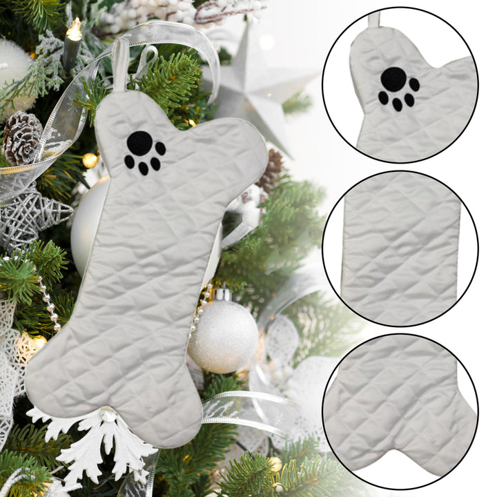 3 Pcs Dog Christmas Stocking Large Bone Shape Hanging Stockings with Embroidered Pattern Pets Gadget Storage Stocking Image 12