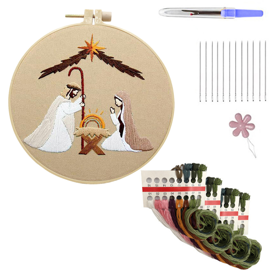 Christmas Embroidery Kit Nativity Scene Pattern Embroidery Set Beginner-Friendly DIY Embroidery Craft Kit Mother Image 2