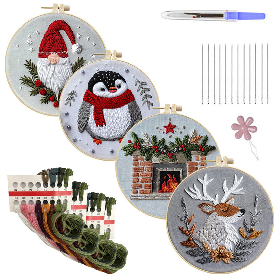 Christmas Embroidery Kit DIY Embroidery Set with Needles Thread Hoop Included Christmas Hand Embroidery Kit for Image 1