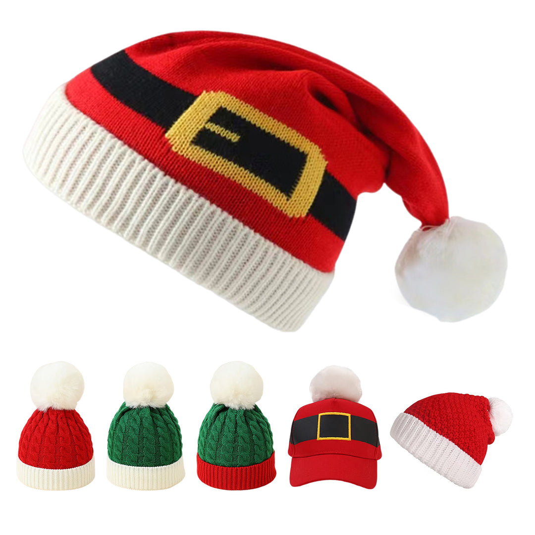 Santa Hat with Pompom Women Men Christmas Beanie Hat Peaked Cap Unisex Winter Christmas Hat for Festival Parties Photo Image 1