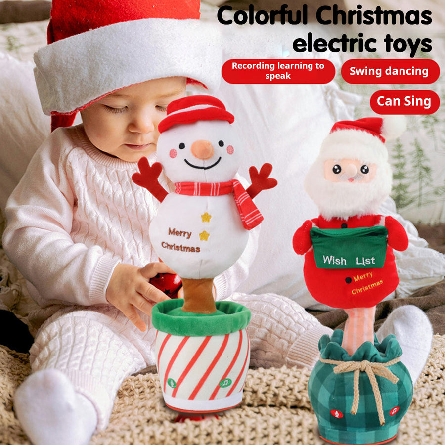 Electric Christmas Santa Claus Toy with Music Battery Operated Dancing Singing Recording Snowman Green Tree Desktop Image 1