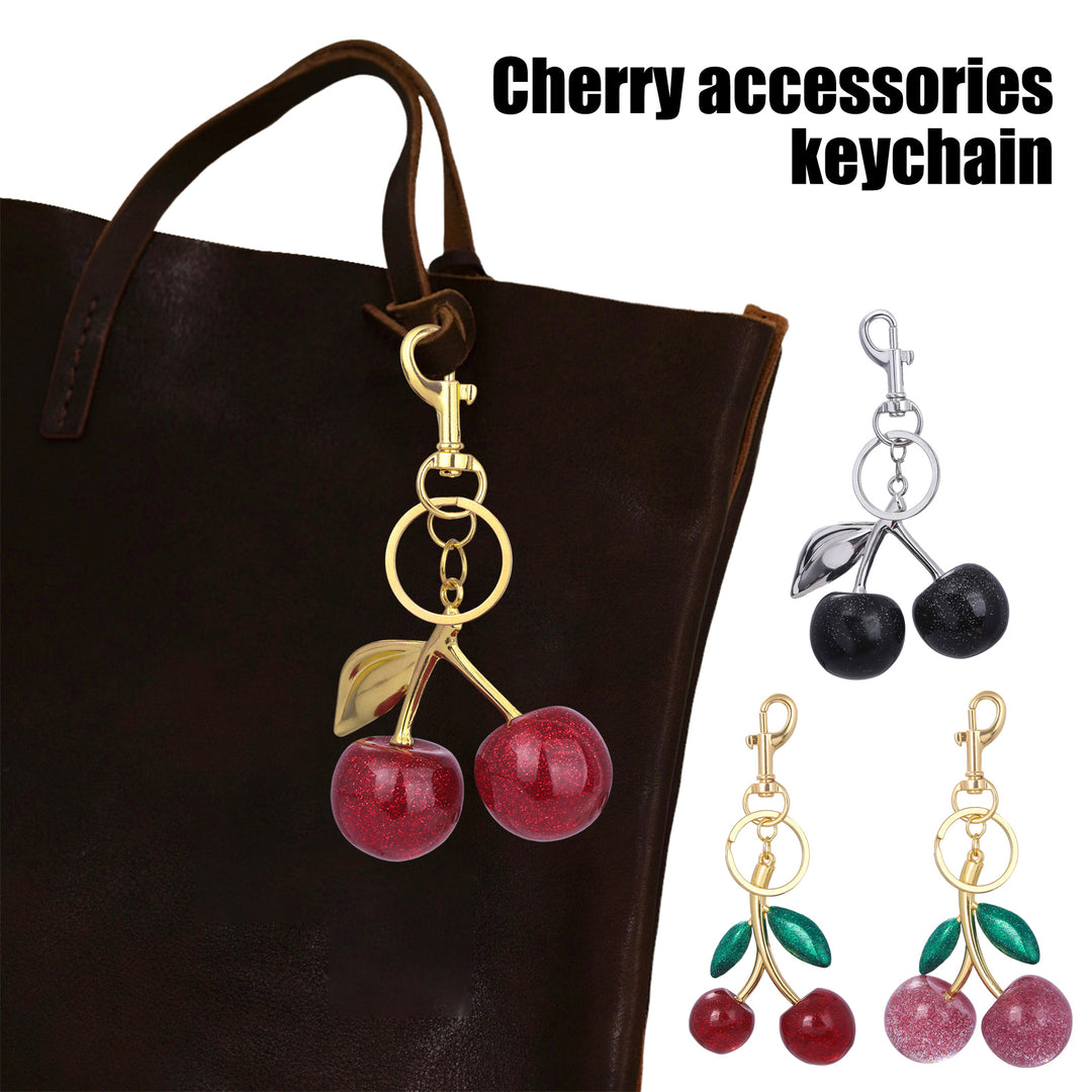 Keychain Bag Charm with Golden Shimmering Resin Cherries Hypoallergenic Steel Key Pendant Bag Wallet Accessory Image 1