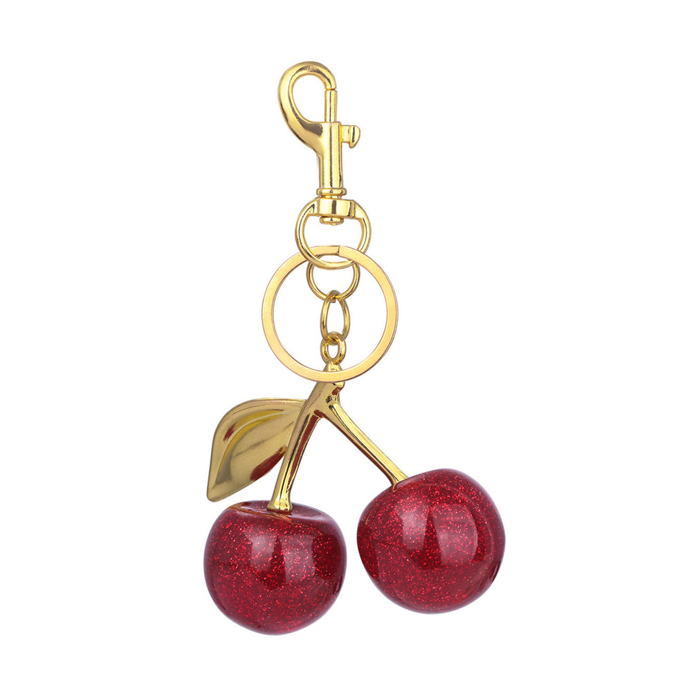 Keychain Bag Charm with Golden Shimmering Resin Cherries Hypoallergenic Steel Key Pendant Bag Wallet Accessory Image 2