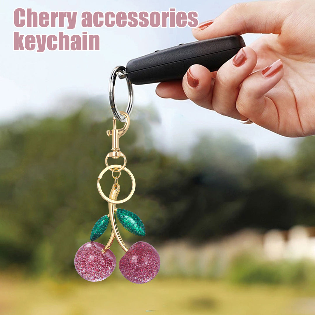 Keychain Bag Charm with Golden Shimmering Resin Cherries Hypoallergenic Steel Key Pendant Bag Wallet Accessory Image 7