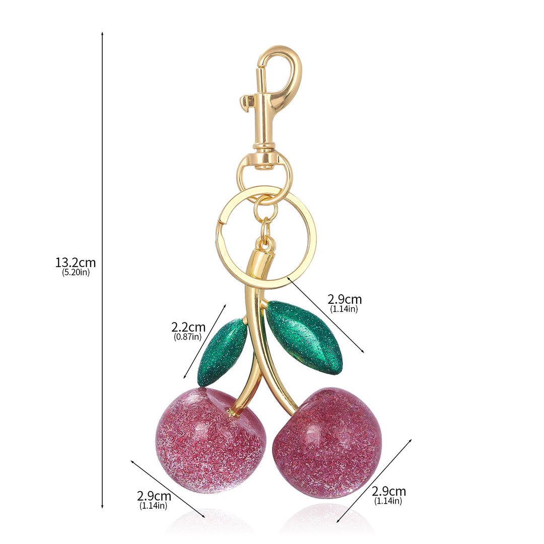 Keychain Bag Charm with Golden Shimmering Resin Cherries Hypoallergenic Steel Key Pendant Bag Wallet Accessory Image 10