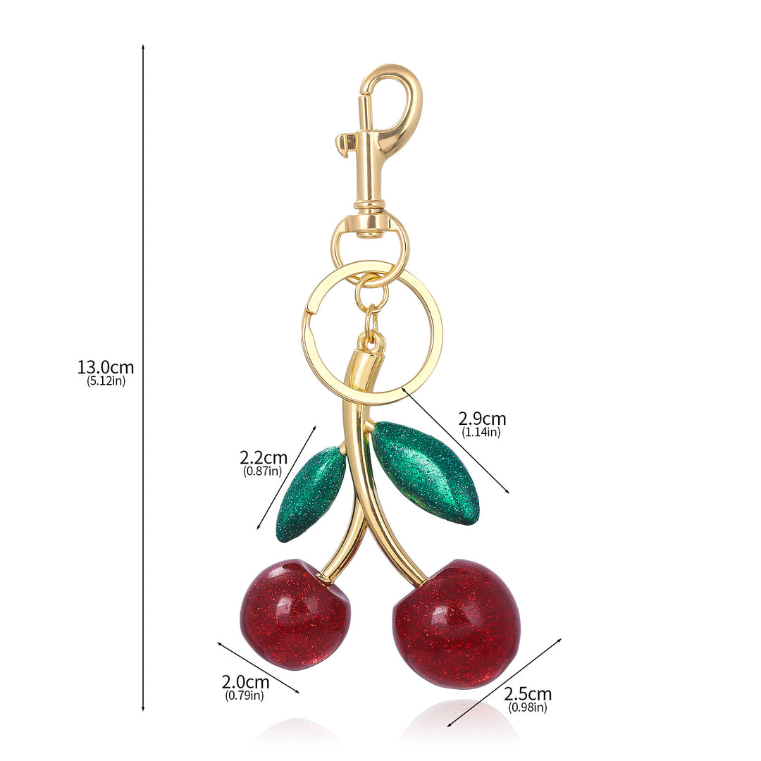 Keychain Bag Charm with Golden Shimmering Resin Cherries Hypoallergenic Steel Key Pendant Bag Wallet Accessory Image 11