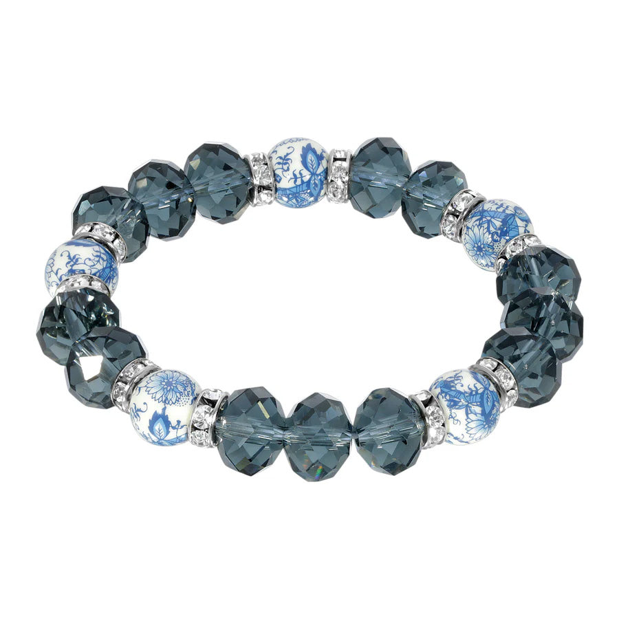 Womens Bracelet Fashion Jewelry Blue Willow Dark Blue And Beaded Stretch Bracelet Image 1