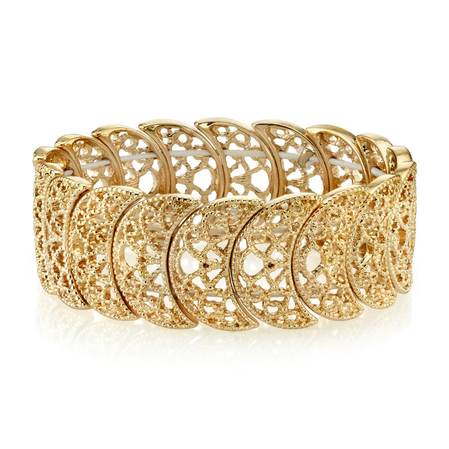 Womens Fashion Bracelet Jewelry Vintage Lace Half-Circle Filigree Stretch Bracelet 7" Image 1