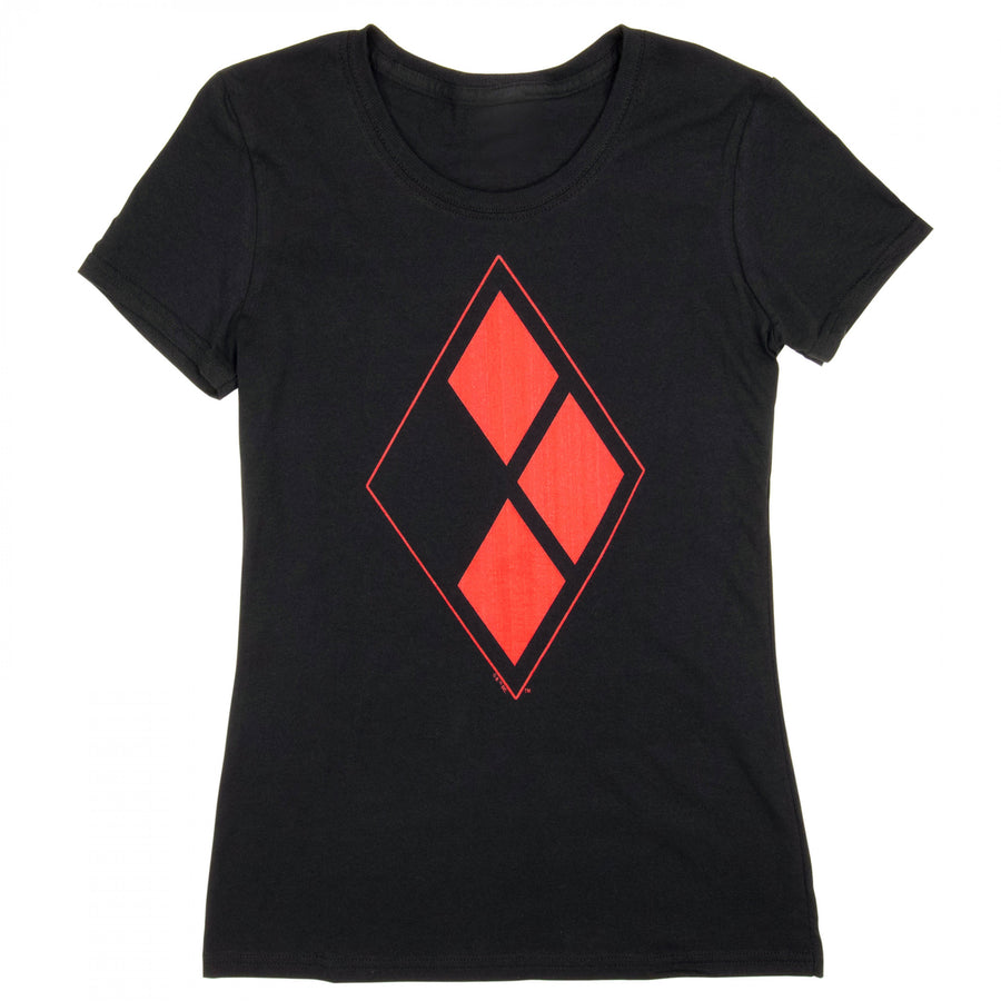 Harley Quinn Diamond Red Logo Womens Fit T-Shirt Image 1