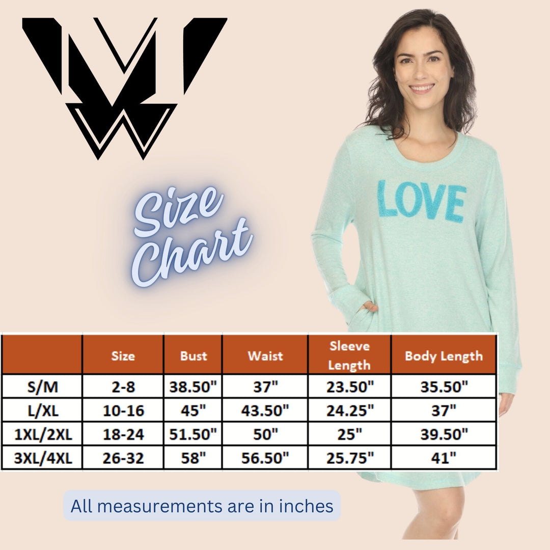 White Mark Womens Long Sleeve Sleepshirt Image 4