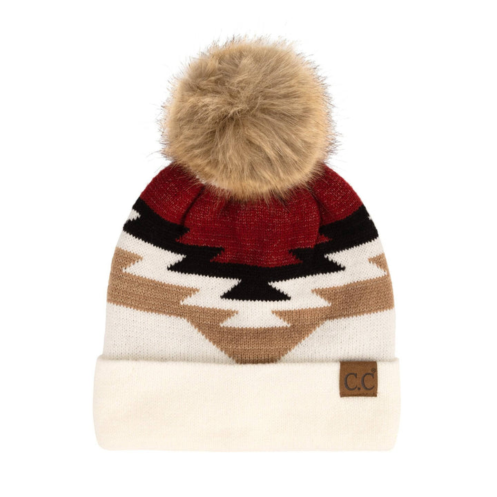 Beanie with Pom and South Western Pattern Image 3