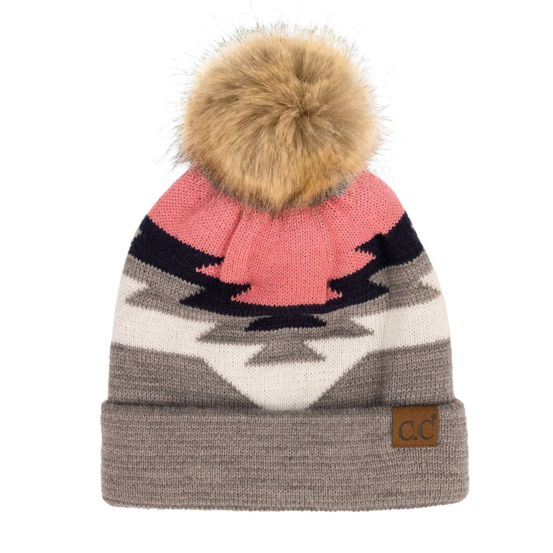 Beanie with Pom and South Western Pattern Image 4