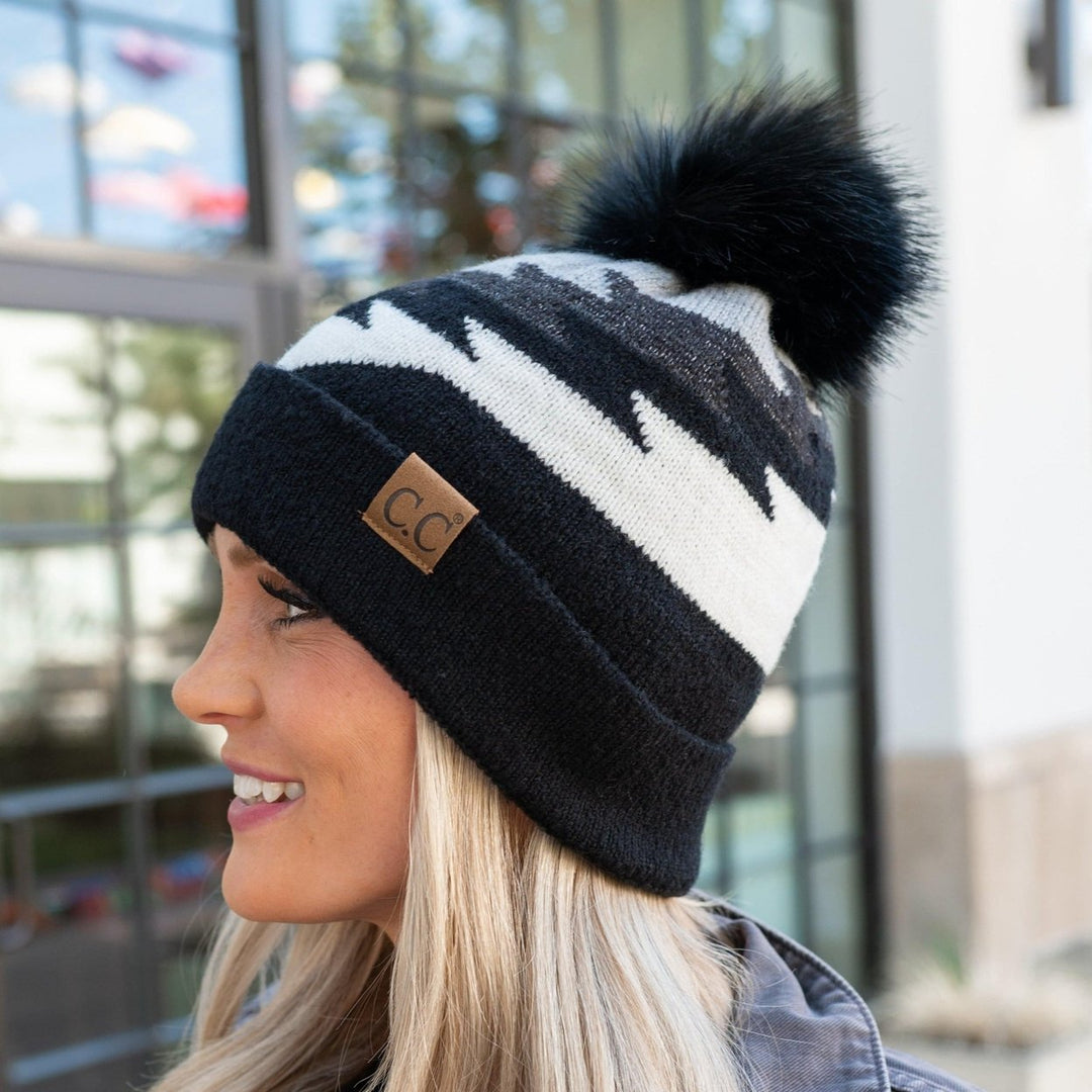 Beanie with Pom and South Western Pattern Image 6