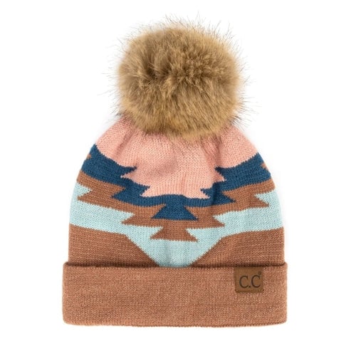 Beanie with Pom and South Western Pattern Image 10