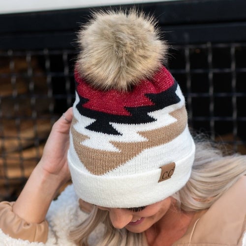 Beanie with Pom and South Western Pattern Image 11