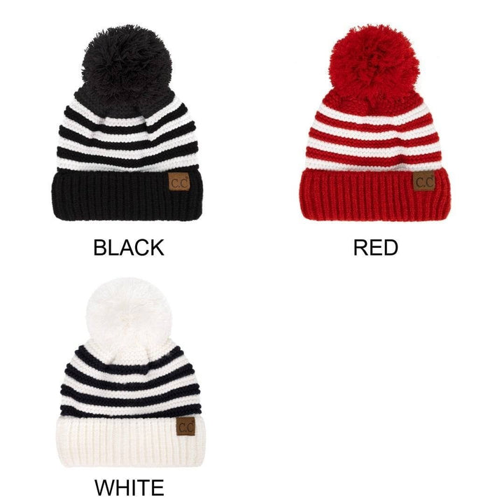 CC Chunky Knit Striped Pom Beanie Image 2