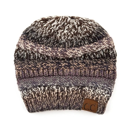 CC Bun/Pony Multi Colored Striped Beanie Image 1