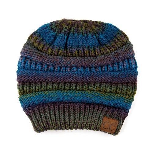 CC Bun/Pony Multi Colored Striped Beanie Image 3