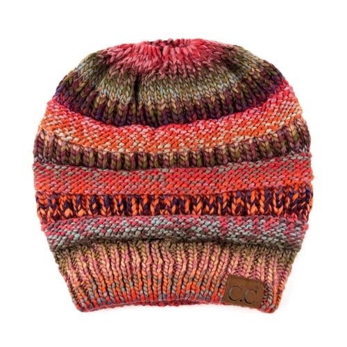 CC Bun/Pony Multi Colored Striped Beanie Image 4