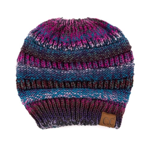 CC Bun/Pony Multi Colored Striped Beanie Image 4