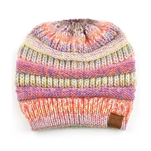 CC Bun/Pony Multi Colored Striped Beanie Image 6