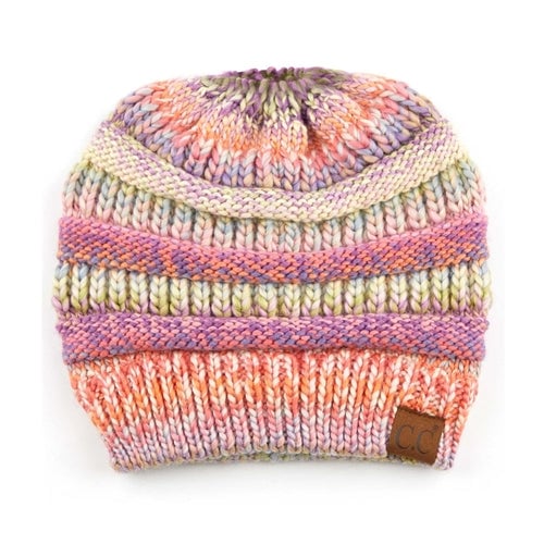 CC Bun/Pony Multi Colored Striped Beanie Image 1