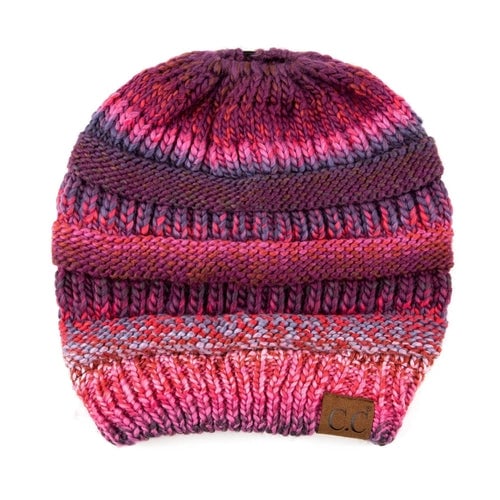 CC Bun/Pony Multi Colored Striped Beanie Image 7