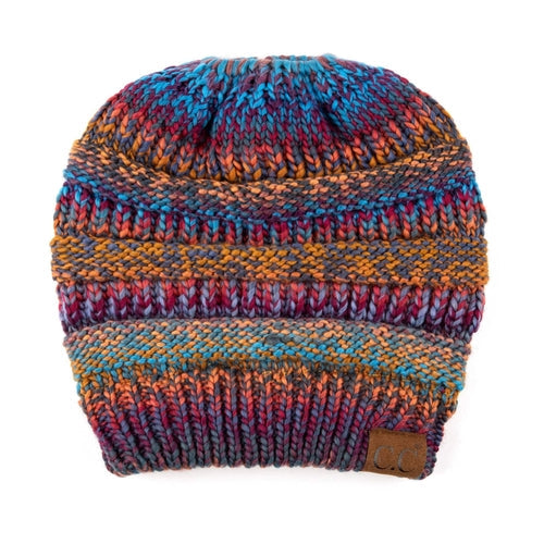 CC Bun/Pony Multi Colored Striped Beanie Image 8