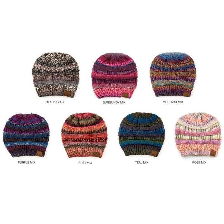 CC Bun/Pony Multi Colored Striped Beanie Image 9