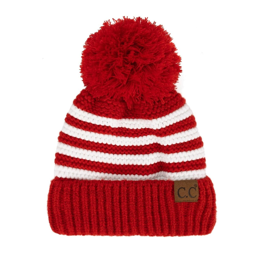 CC Chunky Knit Striped Pom Beanie Image 3