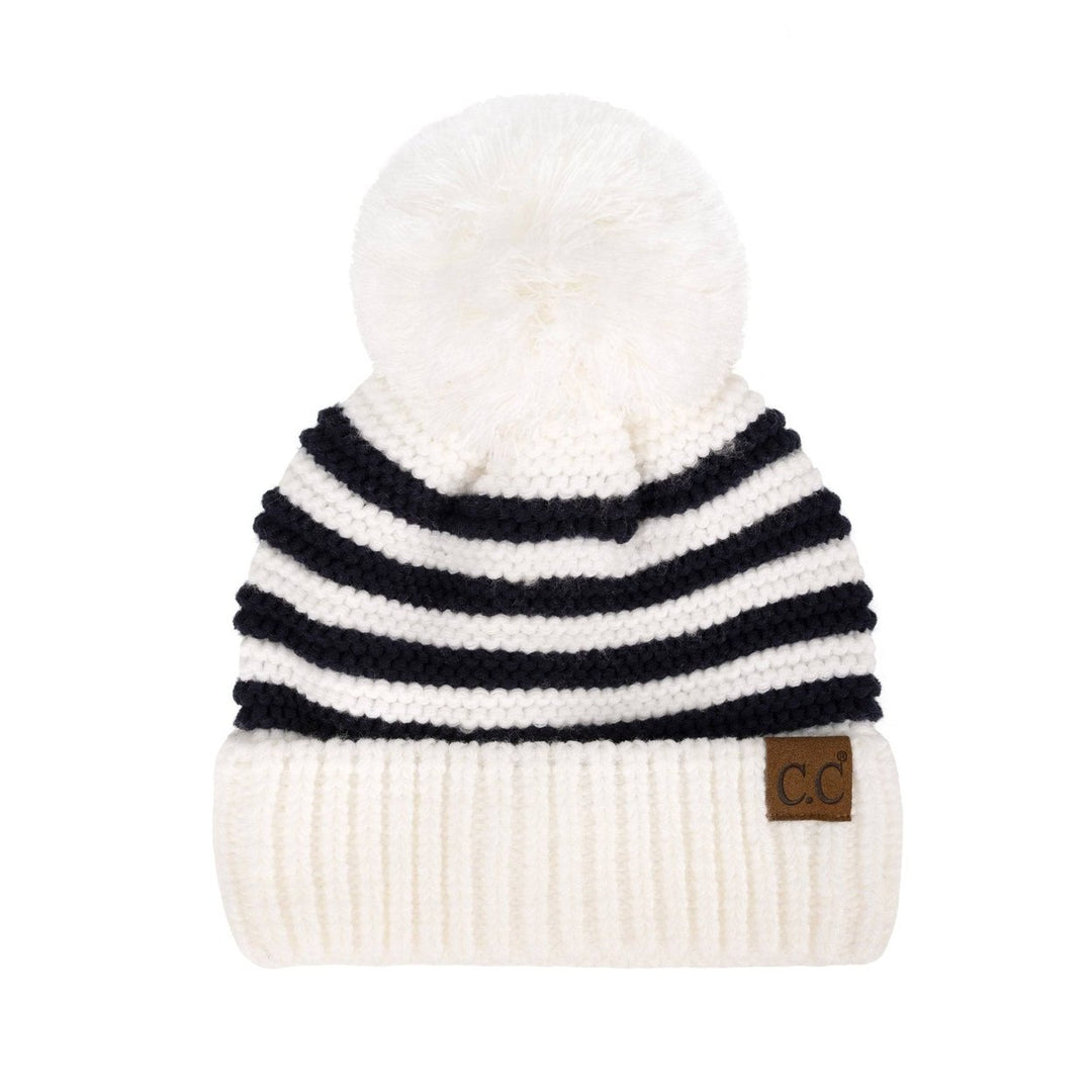 CC Chunky Knit Striped Pom Beanie Image 4