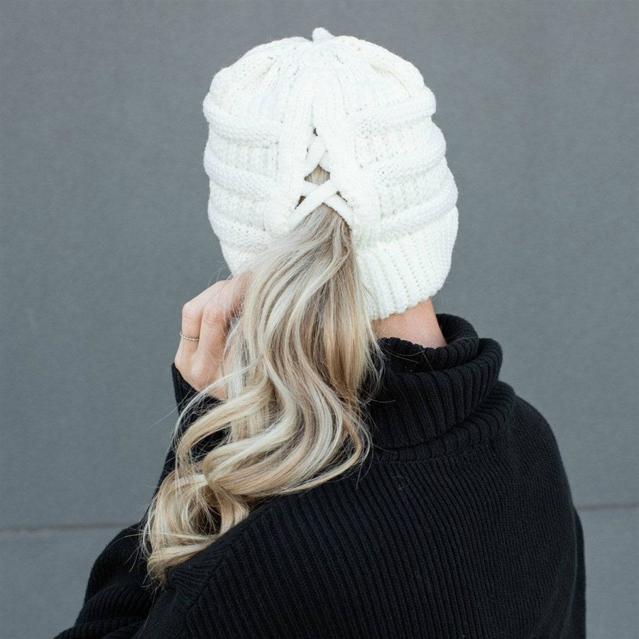 CC Criss-Cross Pony Beanie Image 1