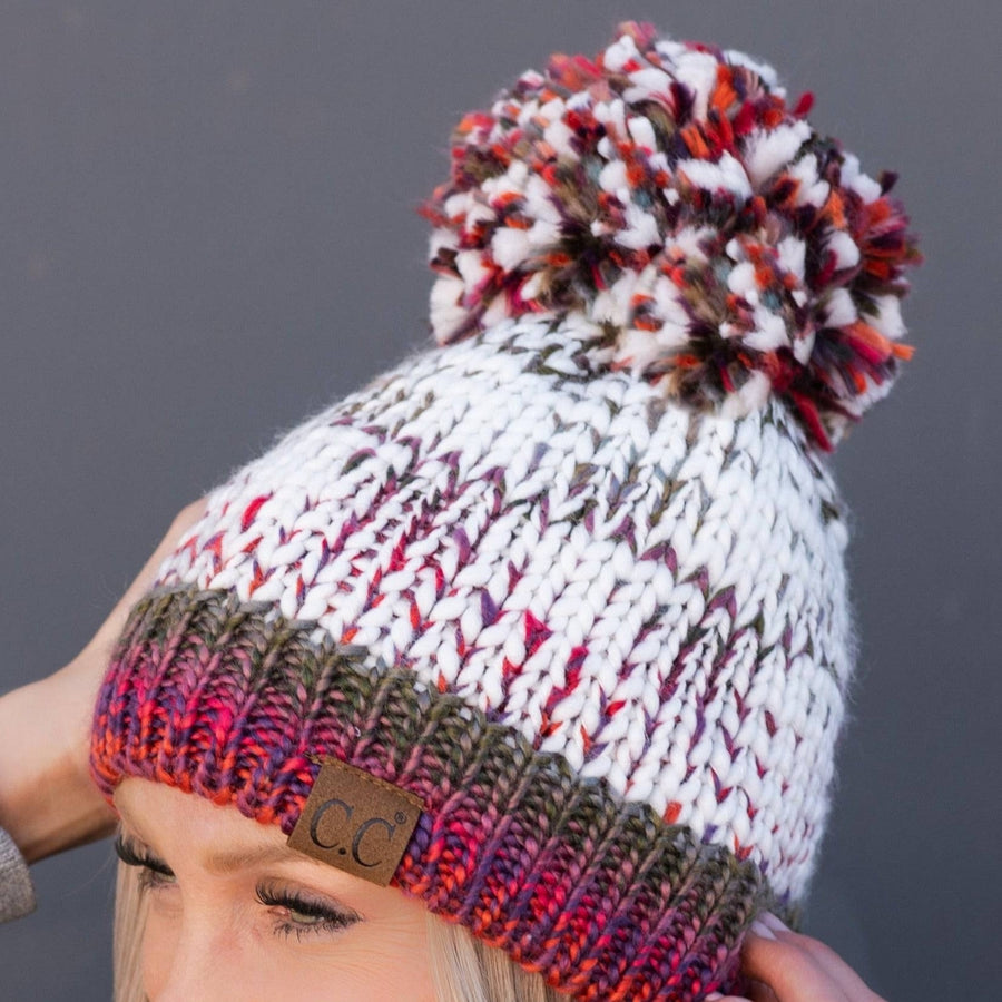 CC Multi-Color Yarn Beanie with Pom Image 1