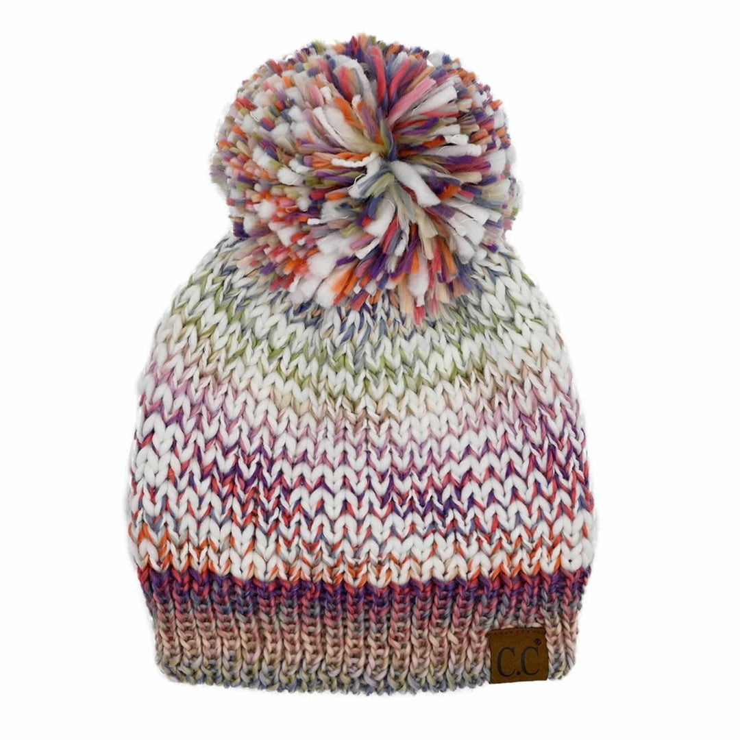 CC Multi-Color Yarn Beanie with Pom Image 3