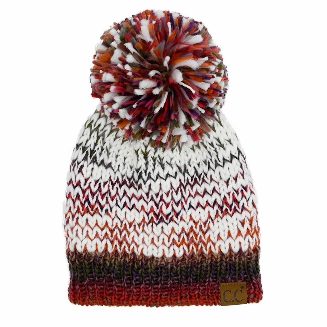 CC Multi-Color Yarn Beanie with Pom Image 4