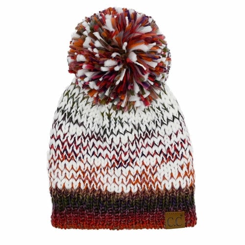 CC Multi-Color Yarn Beanie with Pom Image 1