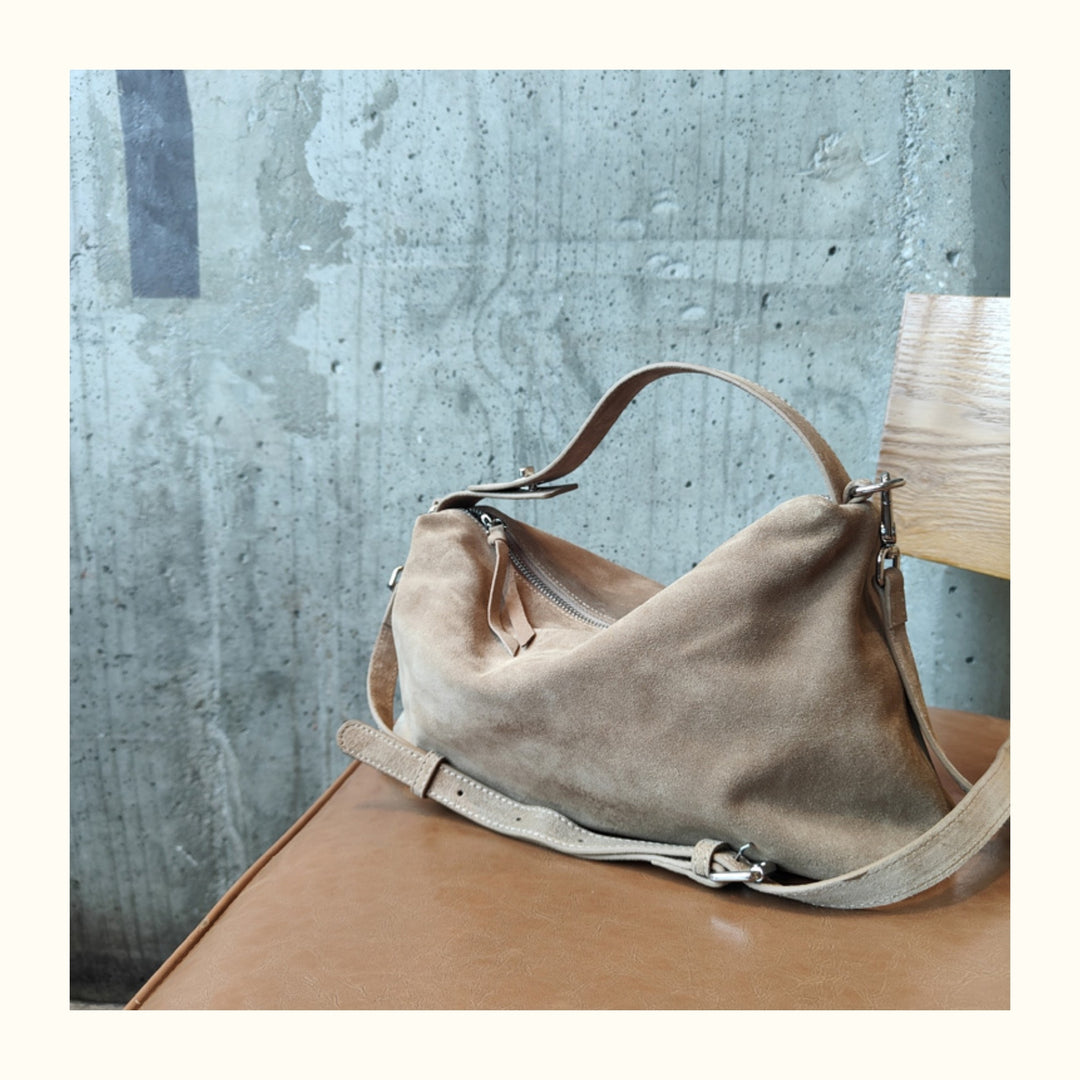 Simple Autumn Winter Colletion Grey Brown Roomy Big Boston Tote Soft Matte Suede Cow Leather Womens Handbag Shoulder Bag Image 9