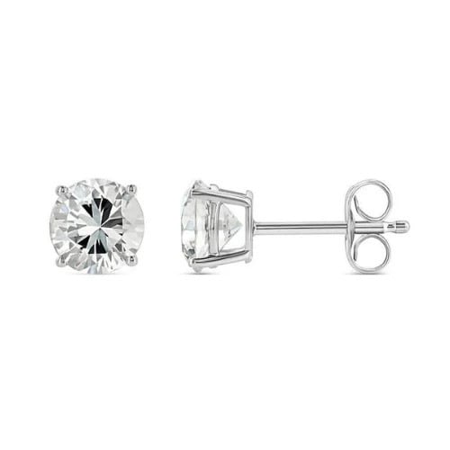 18k White Gold 2 Pair Moissanite Round and Princess Cut Stud Earrings Plated 6mm By Paris Jewelry Image 3