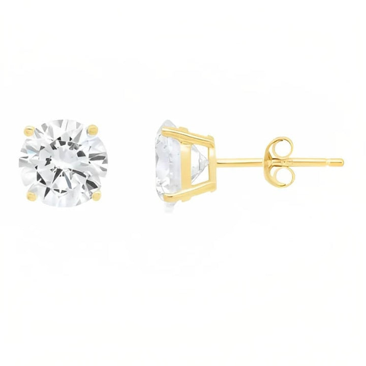 18k Yellow Gold 2 Pair Moissanite Round and Princess Cut Stud Earrings Plated 6mm By Paris Jewelry Image 3