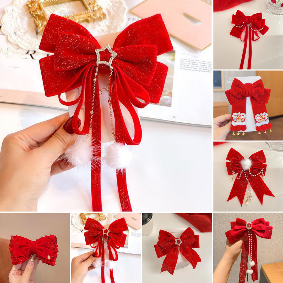 Women Hair Barrette Double-layeded Bow Butterfly Bell Star Decor Year Christmas Style Anti-slip Hair Decoration Clip Image 1