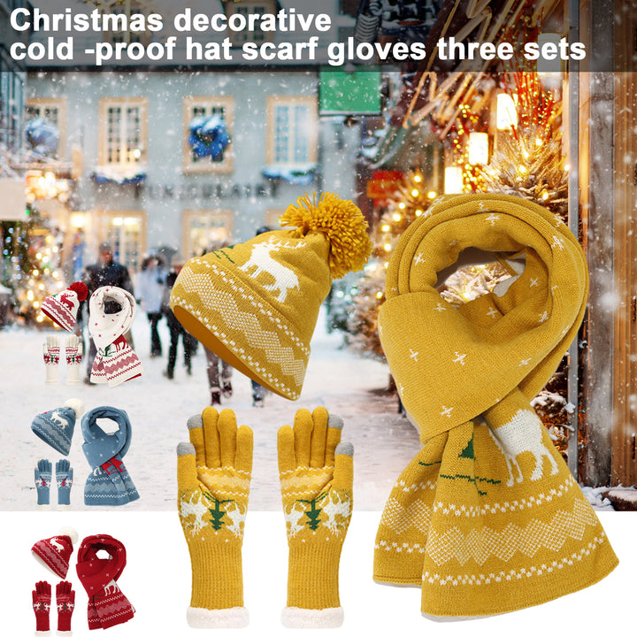 3 Pcs/Set Unisex Christmas Beanie Scarf Gloves Set Thick Flece Warm Cap Gloves Touchscreen Windproof Winter Outdoor Image 1