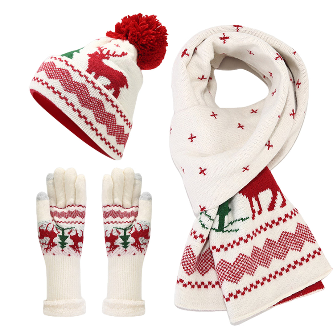 3 Pcs/Set Unisex Christmas Beanie Scarf Gloves Set Thick Flece Warm Cap Gloves Touchscreen Windproof Winter Outdoor Image 2