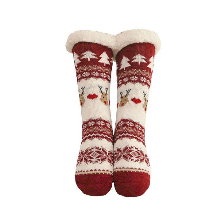 1 Pair Winter Floor Socks Thickened Fuzzy Plush Warmth Retention Christmas Leg Warmer Silicone Bottom Fall Winter Floor Image 1