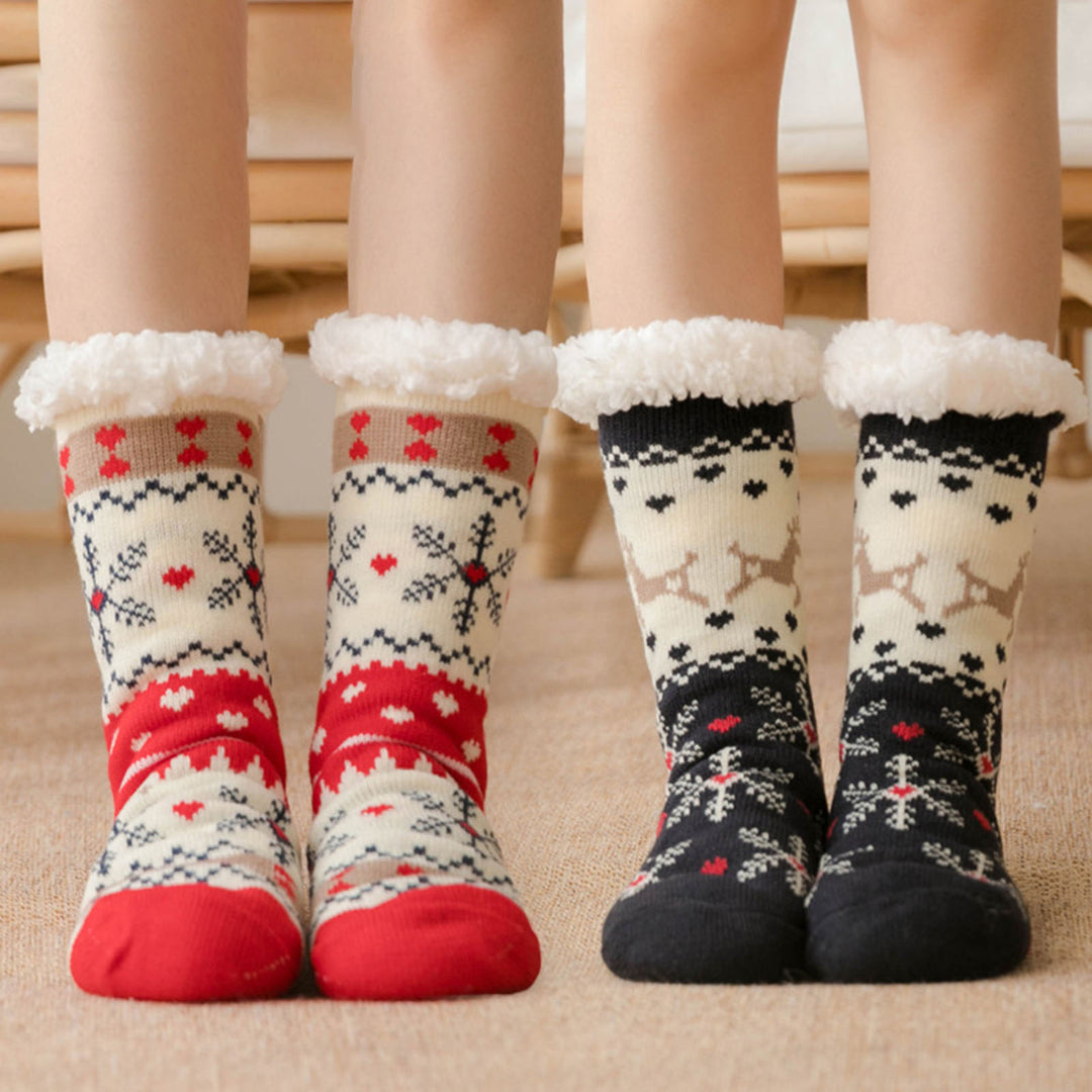 1 Pair Winter Floor Socks Thickened Fuzzy Plush Warmth Retention Christmas Leg Warmer Silicone Bottom Fall Winter Floor Image 6