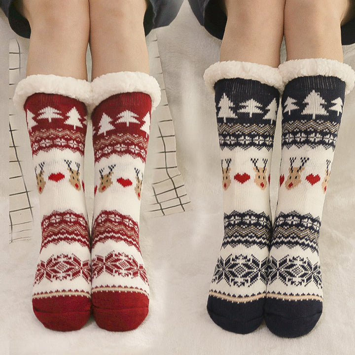 1 Pair Winter Floor Socks Thickened Fuzzy Plush Warmth Retention Christmas Leg Warmer Silicone Bottom Fall Winter Floor Image 7