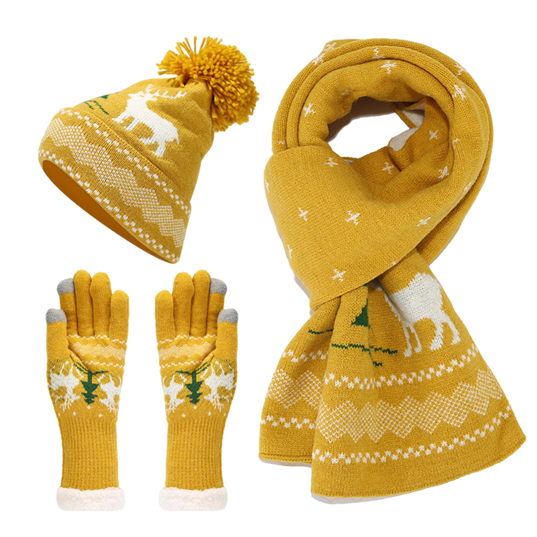 3 Pcs/Set Unisex Christmas Beanie Scarf Gloves Set Thick Flece Warm Cap Gloves Touchscreen Windproof Winter Outdoor Image 4