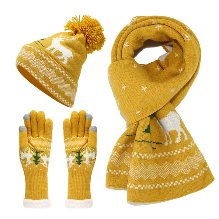 3 Pcs/Set Unisex Christmas Beanie Scarf Gloves Set Thick Flece Warm Cap Gloves Touchscreen Windproof Winter Outdoor Image 1