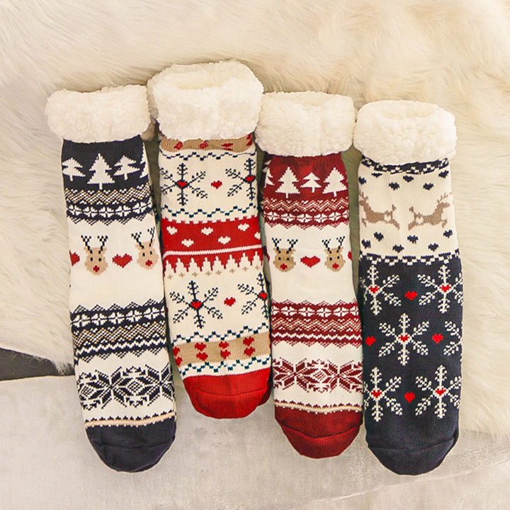 1 Pair Winter Floor Socks Thickened Fuzzy Plush Warmth Retention Christmas Leg Warmer Silicone Bottom Fall Winter Floor Image 8