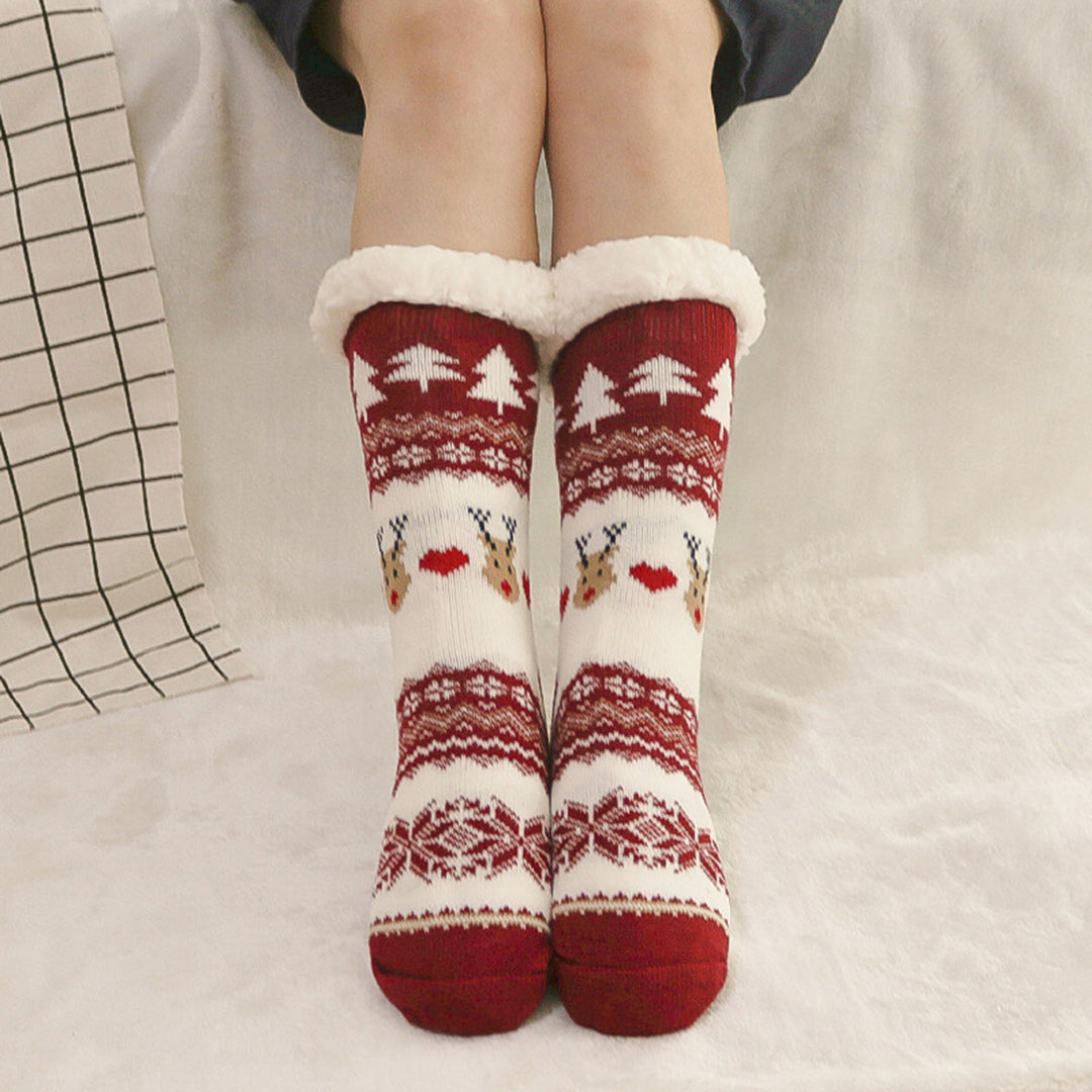 1 Pair Winter Floor Socks Thickened Fuzzy Plush Warmth Retention Christmas Leg Warmer Silicone Bottom Fall Winter Floor Image 9